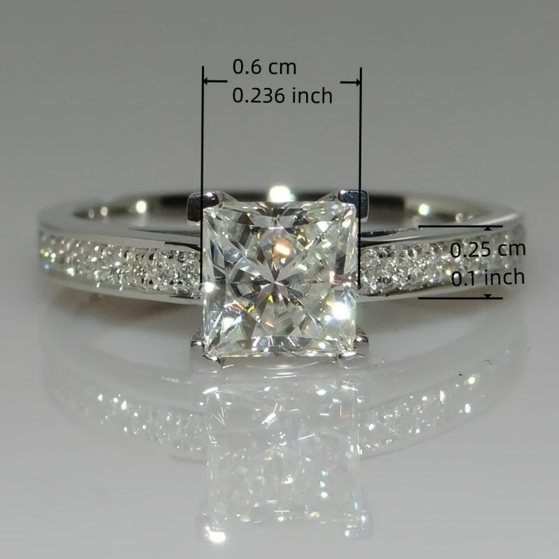 Women's S925 Sterling Silvery 4-Prong Princess Cut Cubic Synthetic Zirconia Engagement Wedding Ring, Premium Jewelry