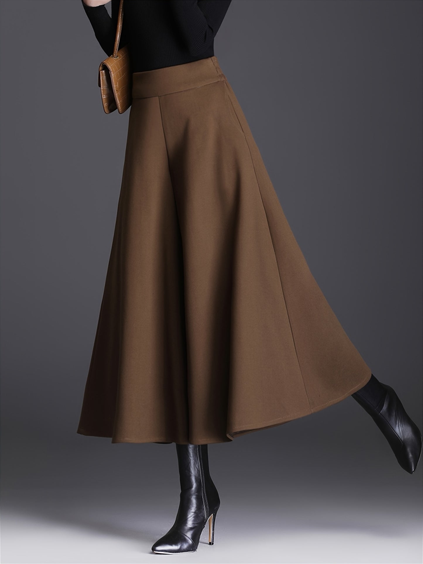 Pantalon Femme Taille Haute – Jambe Large Doublé Polaire, Taille Élastique, Confortable, 7/8, Automne/Hiver