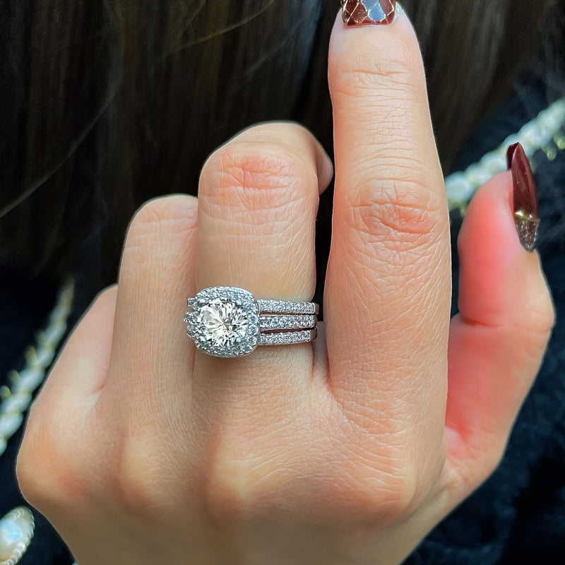 Set Of 3 Pieces Of Women's Princess Square Wedding Ring Set White Zirconia Fairy Engagement Ring Women's Party Bride Jewelry