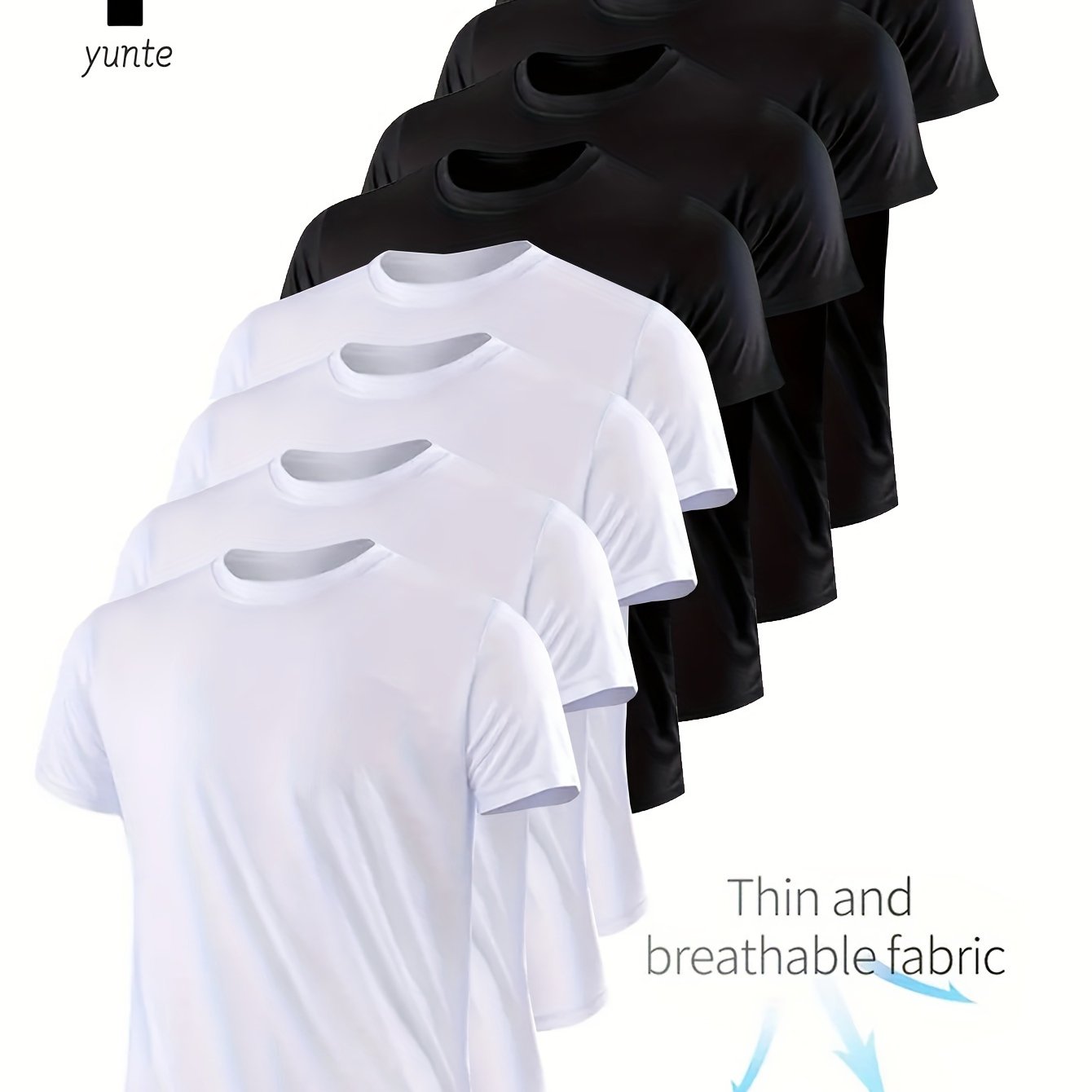 4 White And 4 Black, 8pcs Set of Ultra-Light Men'S Round-Neck T-Shirts - Quick-Drying, Breathable, Moisture-Wicking Shirts Suitable for Workouts, Gyms, And Running, Lightweight And Comfortable, Perfect for Sports Training wit