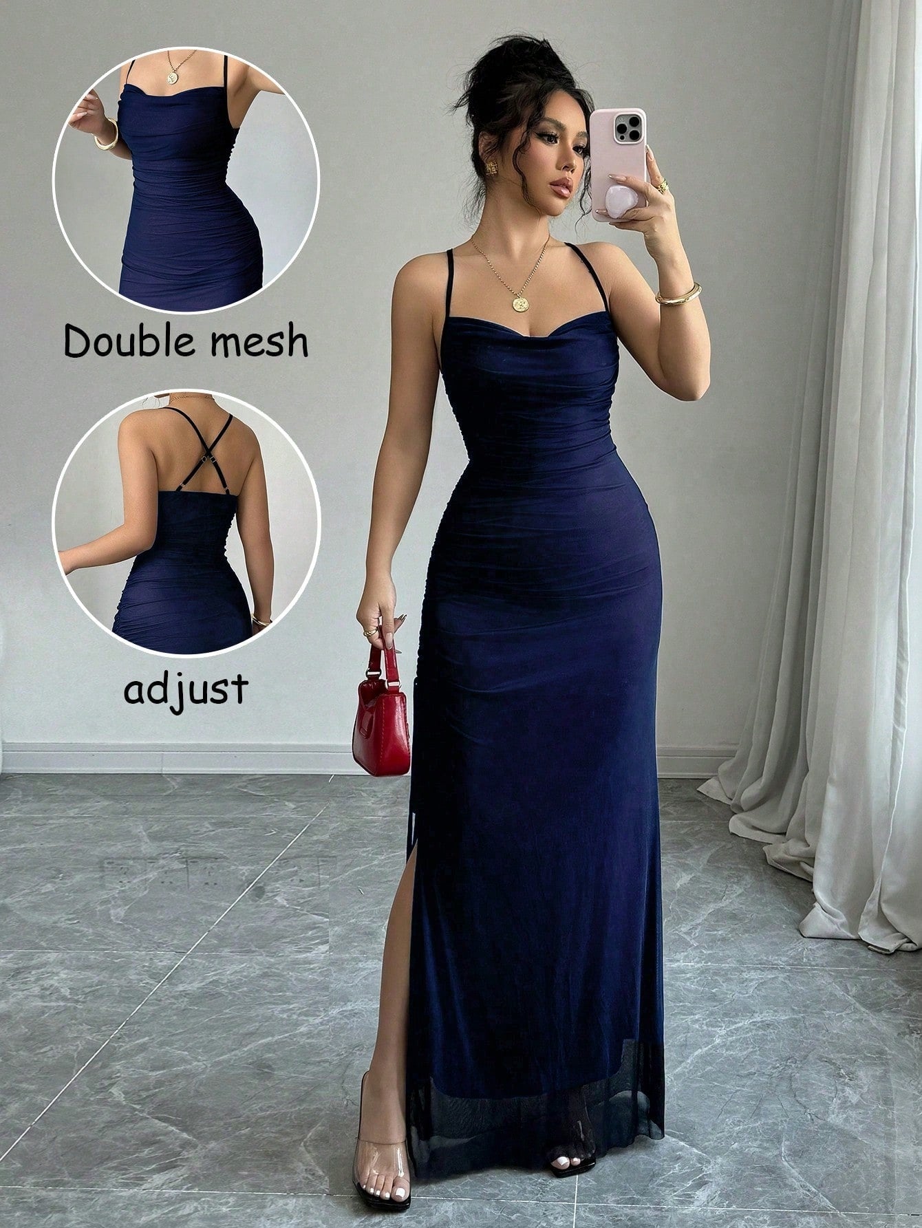 Robe de soirée élégante dos nu pour femme - Robe de cérémonie extensible pour événements formels et occasions spéciales au quotidien - Lavable en machine, mode polyvalente, tissu très élastique, détails en double maille