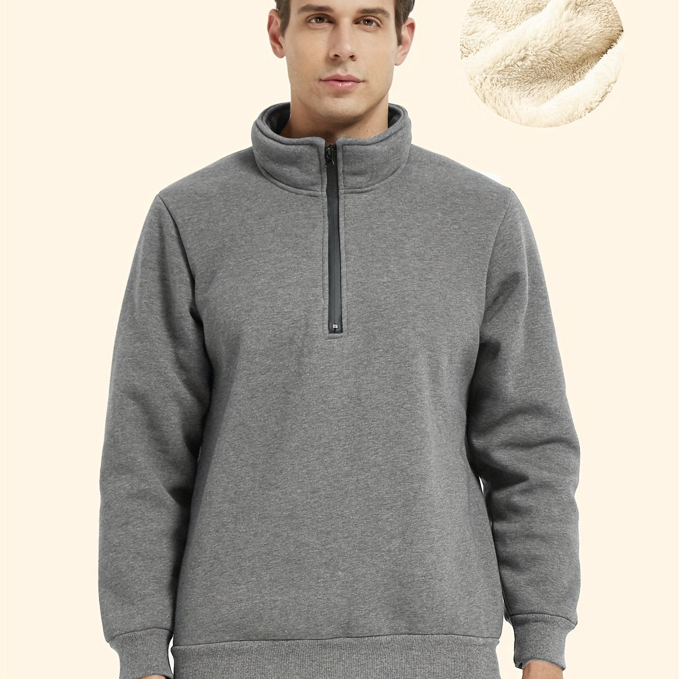 Sweat-shirt homme à col montant avec zip – coupe large et décontractée, tendance automne/hiver, doublure polaire, épais et chaud, grande taille, vêtement d’extérieur, tenue casual, streetwear, sweat-shirt tendance