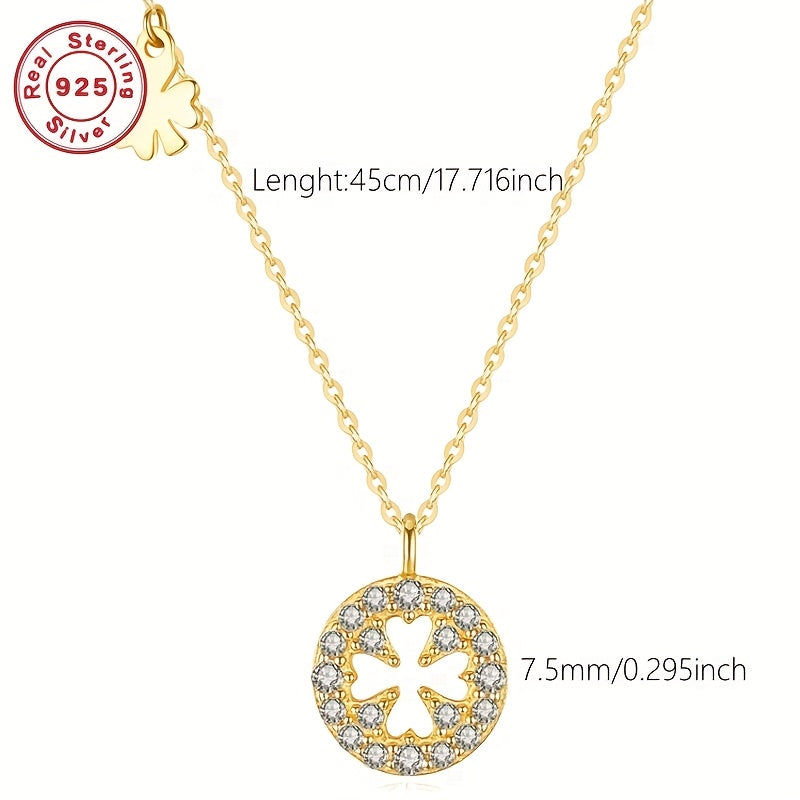 Collier Trèfle Porte-Bonheur Élégant pour Femmes – Chaîne en Argent Sterling S925 Plaquée Or 18K avec Pendentif Trèfle Sertie de Zirconium Synthétique Étincelant, Bijou Fin et Sophistiqué pour Teenager, Cadeau Parfait pour Petite Amie ou Meilleure Amie
