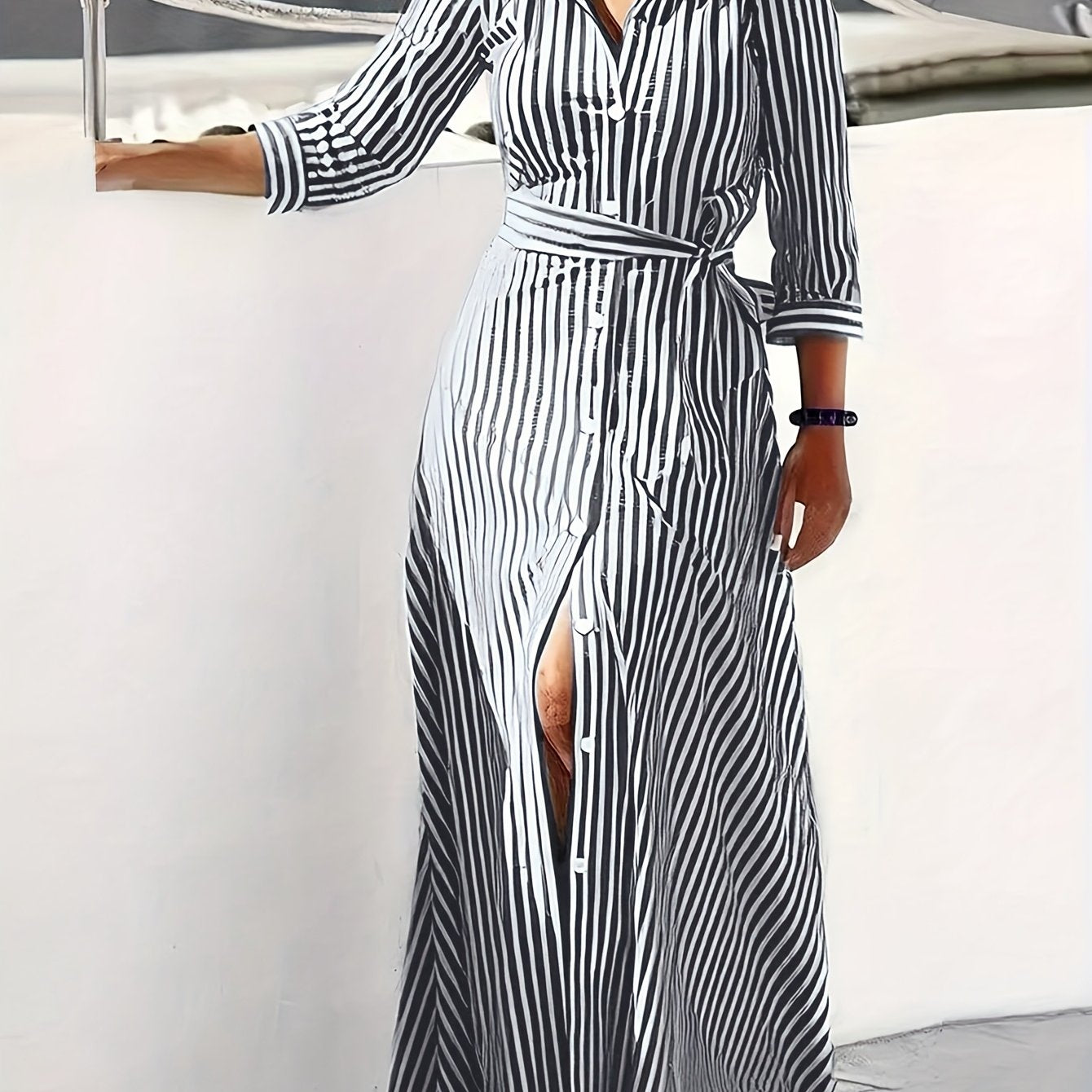 Robe rayée élégante et décontractée pour femme