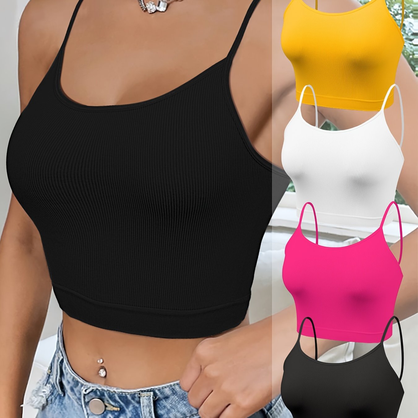 Lot de 4 Brassières Bustier Femme Style Boho – Couleur Unie, Sans Rembourrage