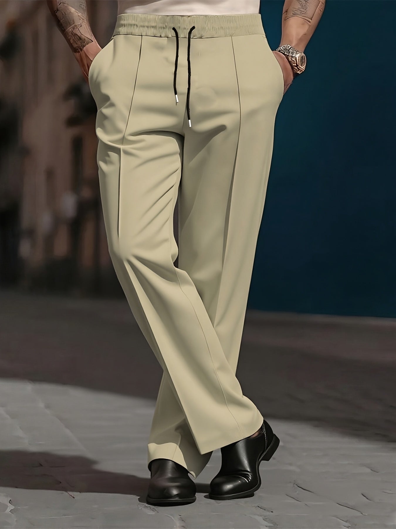 Pantalons Homme Lourds – Jambe Droite, Formels & Business, Blanc, Anti-Rides, Tout Saison