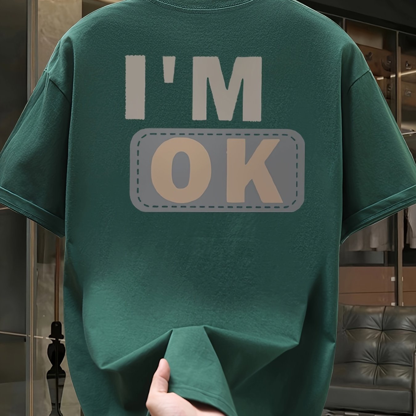 Heavy cotton letter printed short-sleeved T-shirt men's summer loose and versatile top