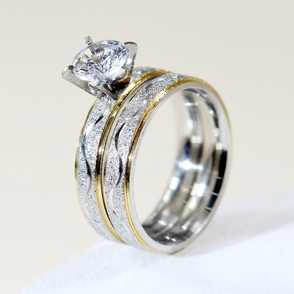 Stylish Golden Pearl Sand Couple Ring for Men and Women