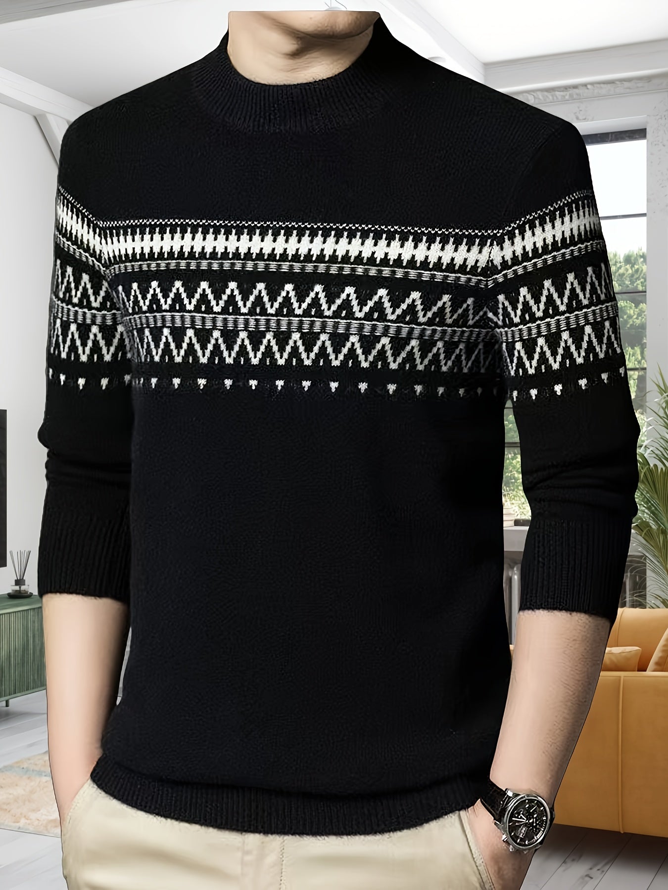 Sweater Plus Size à Motifs Géométriques