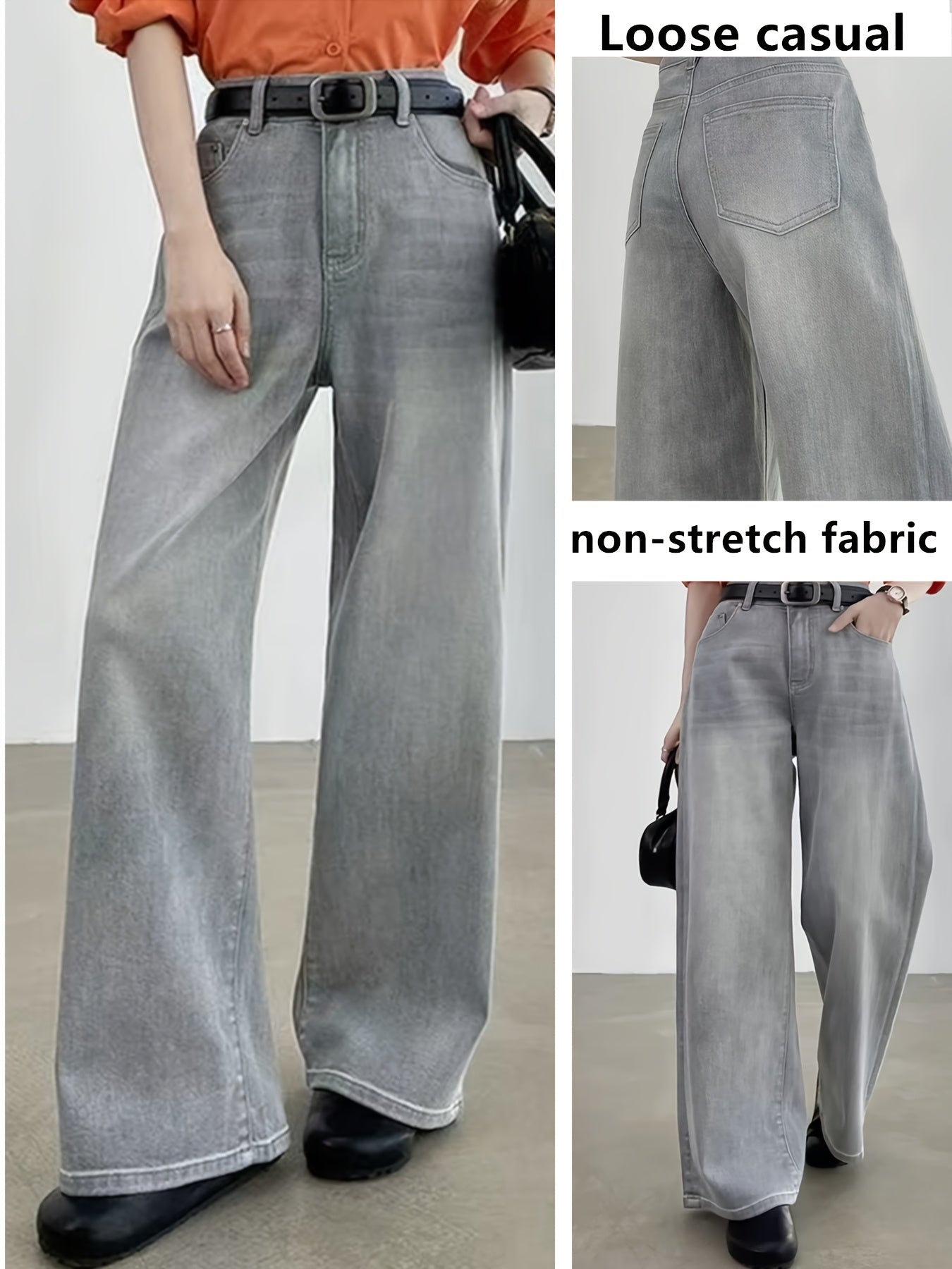 Jeans Femme Vintage Jambe Large Droite Non Extensible Taille Mi-Haute Toute Saison Décontracté et Formel