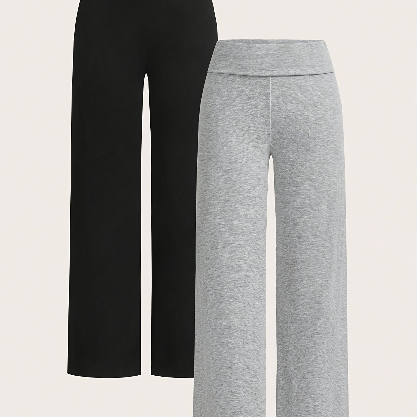 Lot de 2 Pantalons Femme – Taille Haute, Jambe Large Droite, Décontracté et Confortable, Tous Saisons