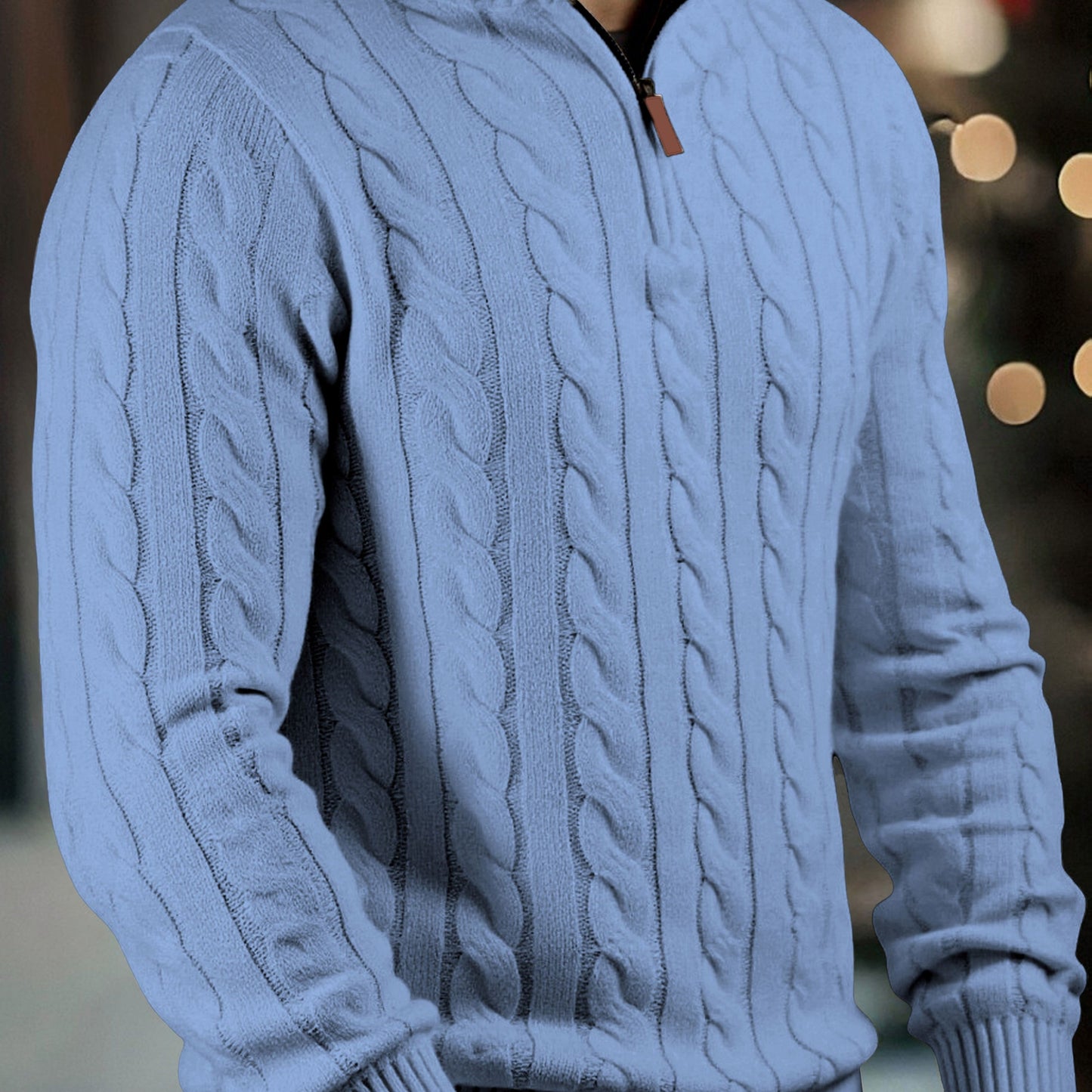 Men's Solid Color Zippered -Knit Sweater - Winter Warm High Neck Pullover, Soft Stretch Knitwear Suitable for Office, Date Night & Casual Wear - Ideal Gift for Fall/Winter