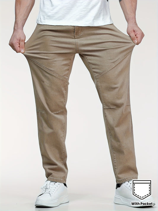 Jean denim homme grande taille extensible – Pantalon casual droit avec poches, marron, coupe confortable toutes saisons, tissu légèrement extensible
