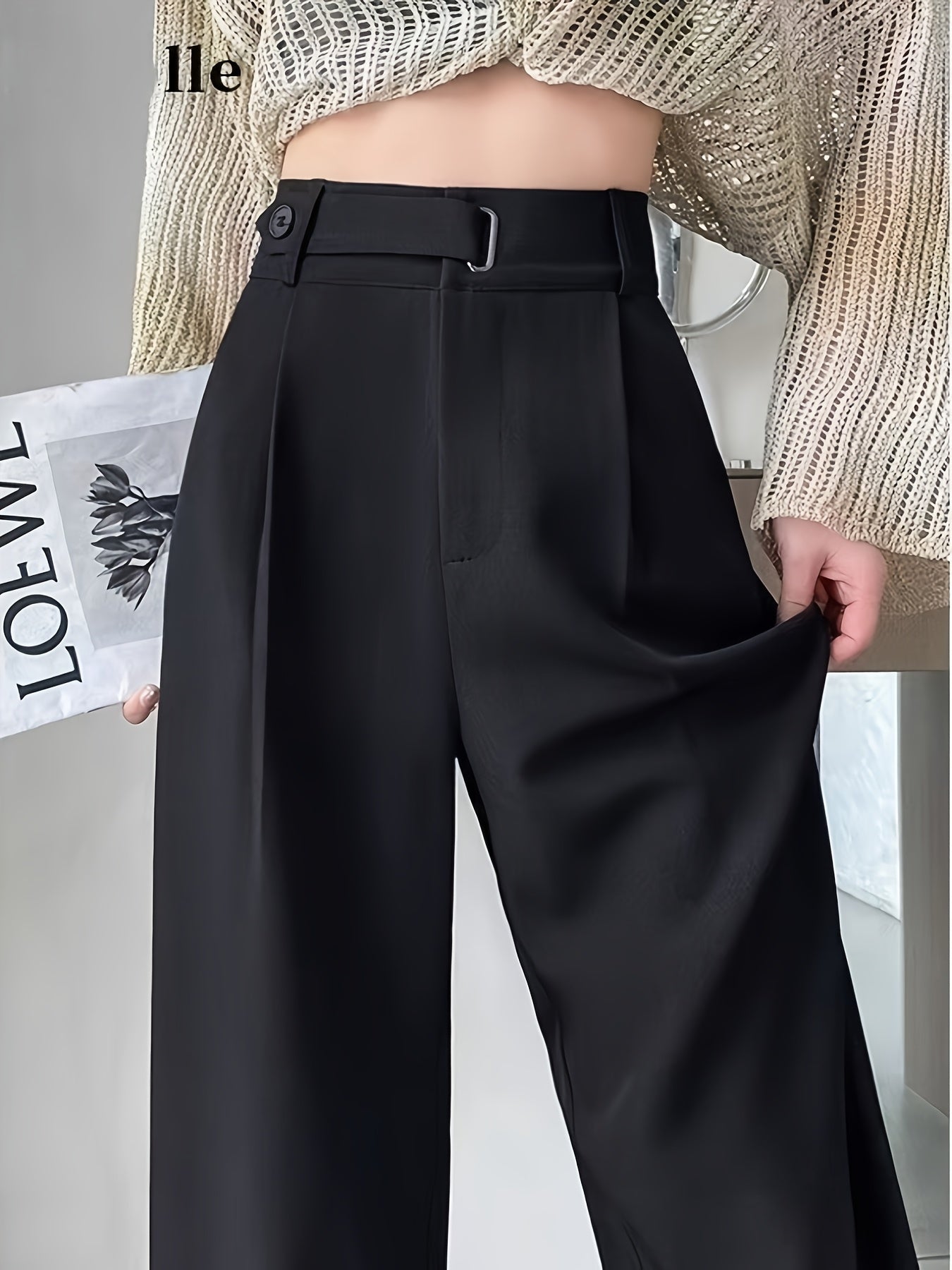 Pantalon Femme Noir 2025 – Costume Haut de Gamme, Taille Haute, Jambe Droite ou Large, Sans Ceinture, Printemps/Été/Automne