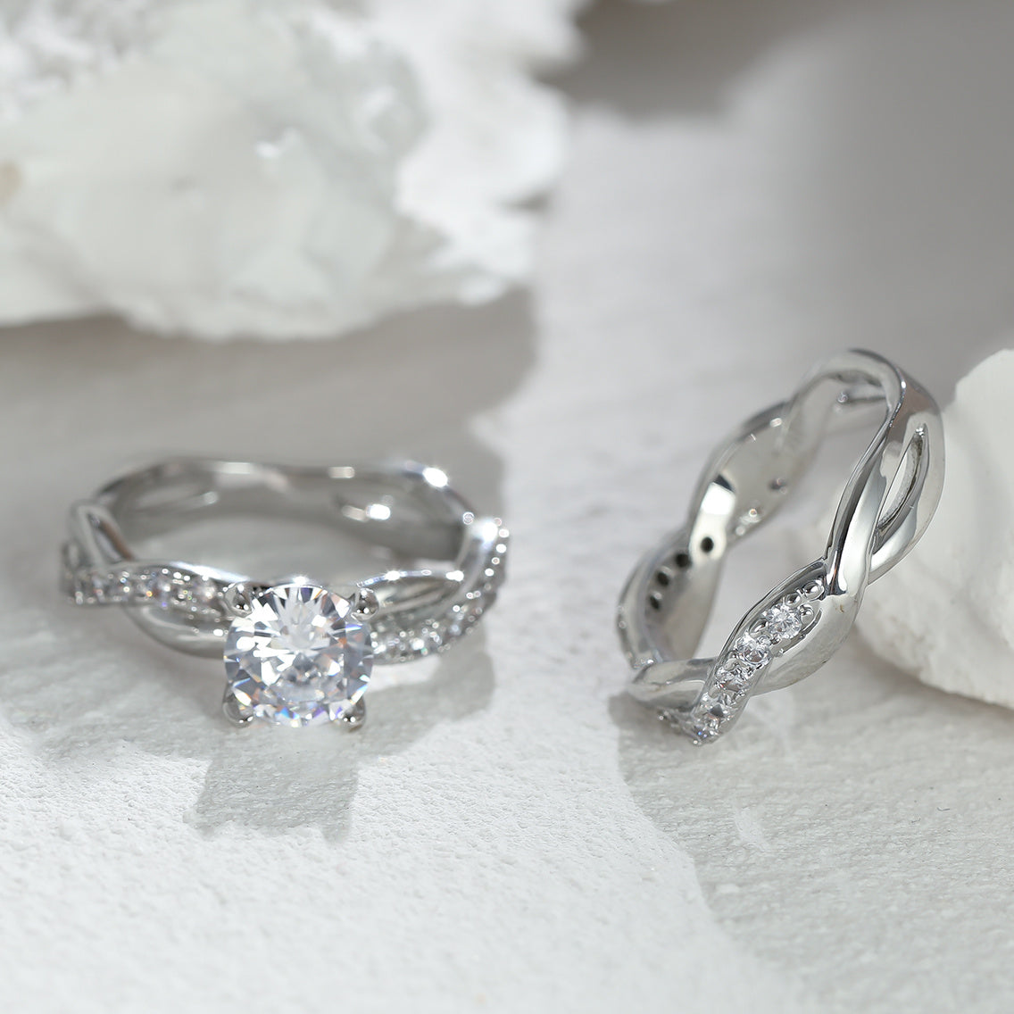 Vintage Cross Twisted Ring Set with Minimalist Twist and Engagement Wedding Rings
