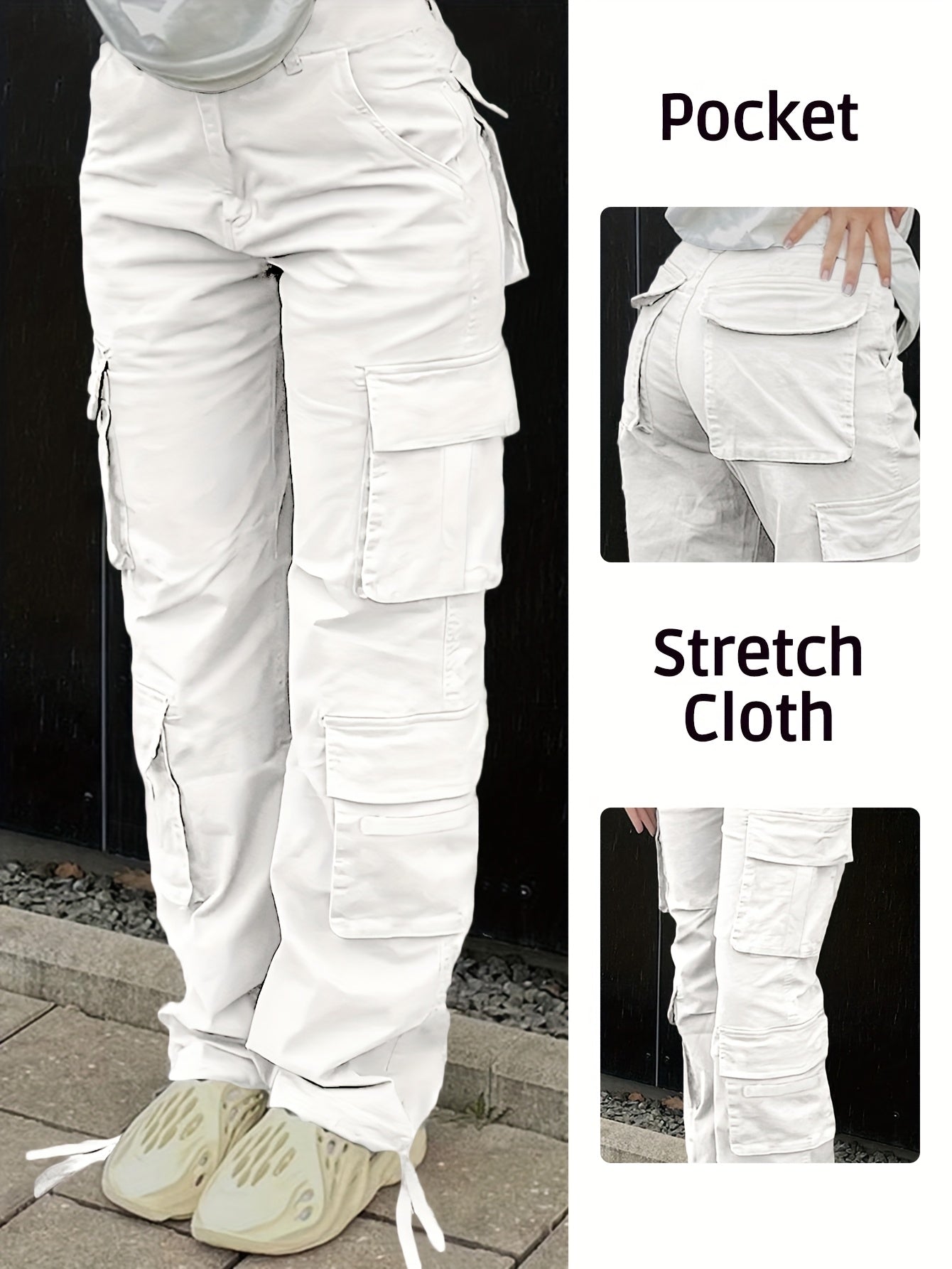 Pantalon cargo d'été pour femme avec poches à rabat et taille ajustable par cordon de serrage