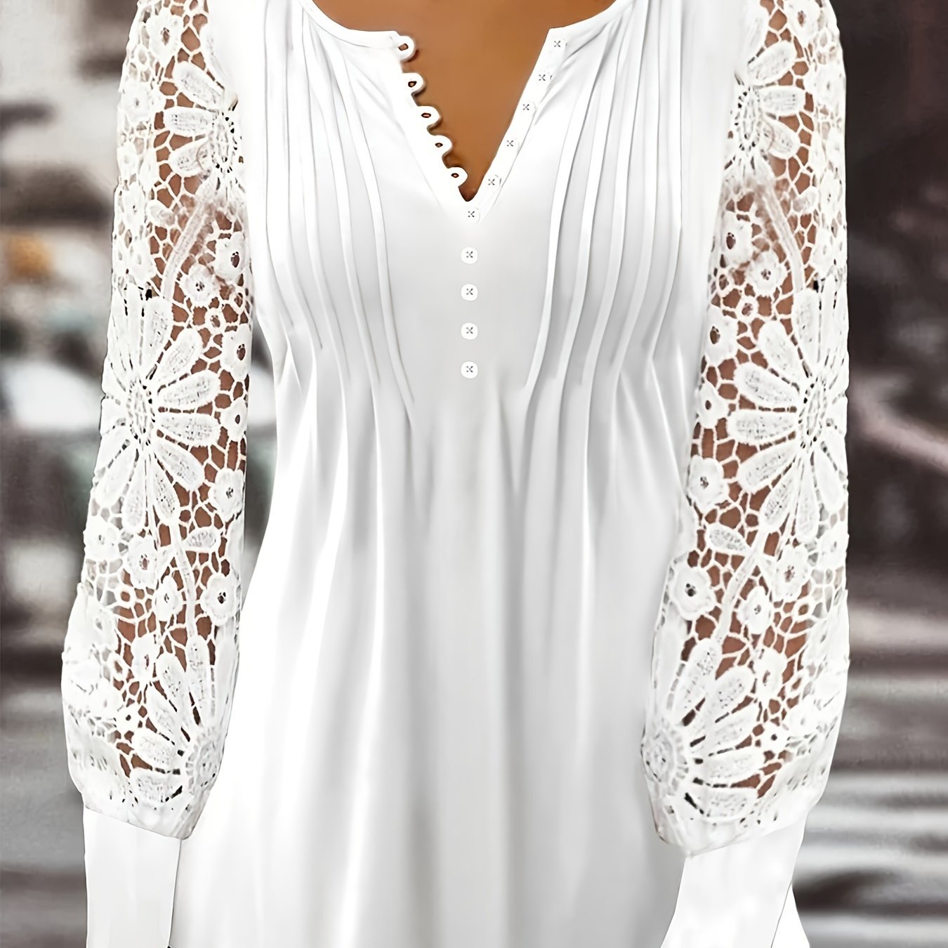 T-shirt grande taille pour femmes – Col en V, manches longues, avec boutons