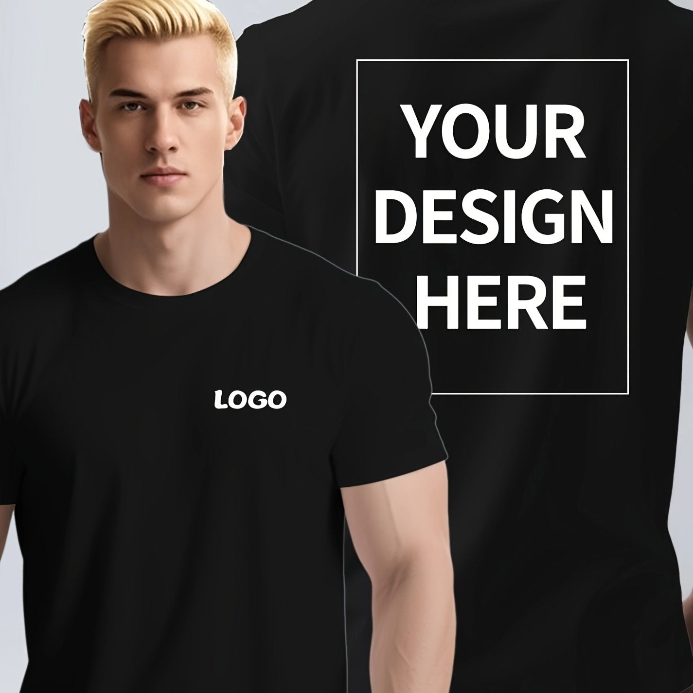 Men's Custom Text/Logo T-Shirt 100% Cotton Personalized Short Sleeve Round Neck Casual Summer Top with Your Own Text, Photo or Logo Printing - DIY Orders Suitable for Events, Promotions, Gifts (Men's Fashion)