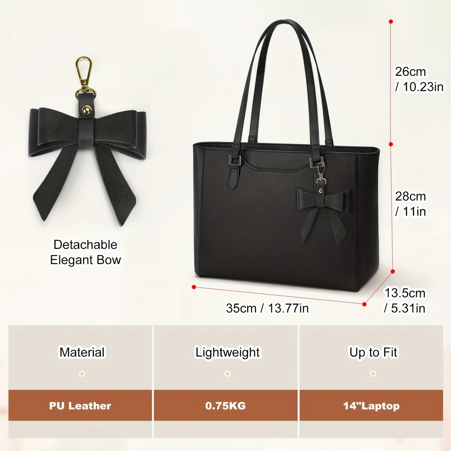 Sac ordinateur femme – grand cabas élégant à nœud, format A4, idéal pour le travail, les entretiens d’embauche et les trajets quotidiens