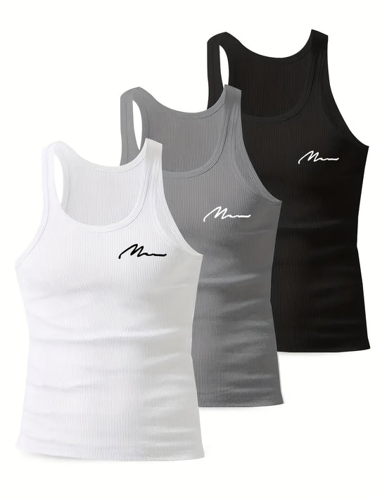 Lot de 3 Débardeurs Homme Été – Côtelé Rayé, Confortable et Respirant