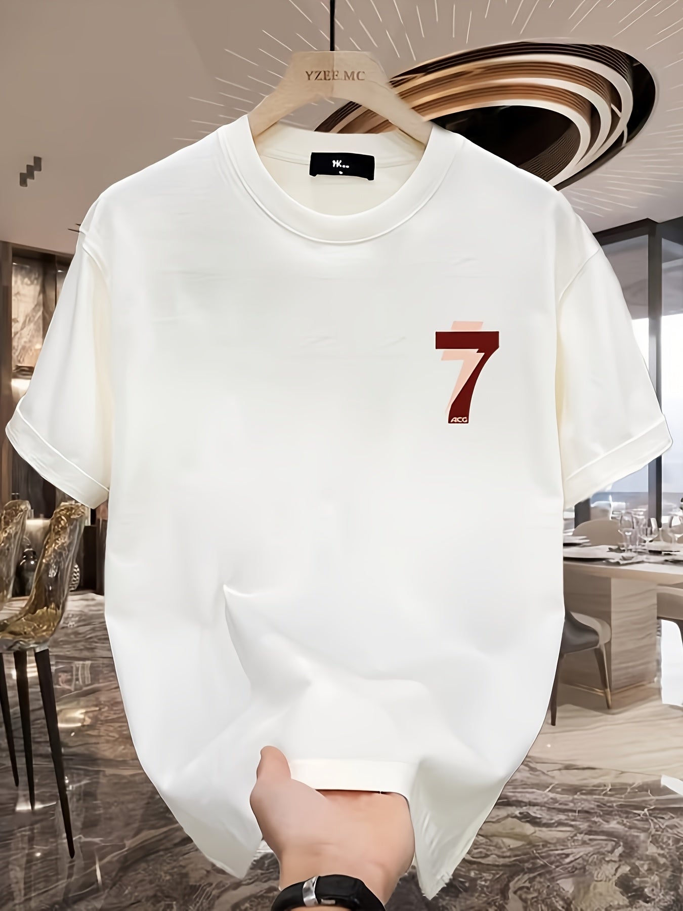 Men'S Oversized T-Shirt - White with Bold '7' Graphic - Loose Fit Streetwear Tee for Everyday & Formal Outfits - All-Season Casual Shirt for Teens & Adults - Easy-Care Round Neck Top, Relaxed Outfit, Modern Fashion, Durable C
