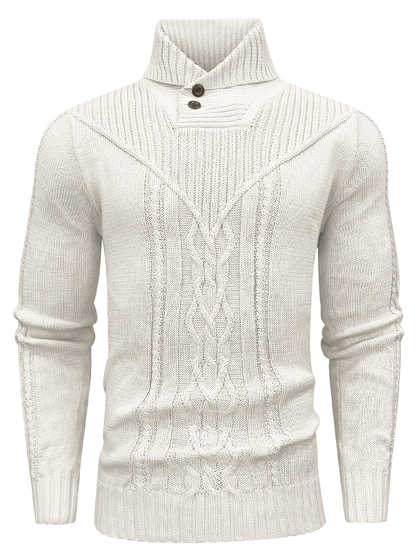 Men's High Collar Warm Knit Sweater - Stretchy Fashion Ribbed Pullover, Elegant Gentleman Cardigan