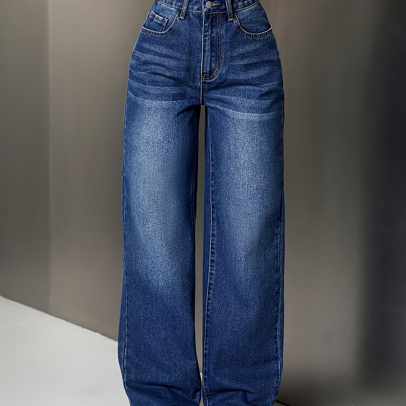 Jean Femme Taille Haute Élastique – Pantalon Droit Fuselé avec Fermeture Éclair, Style Décontracté ou Formel Toutes Saisons, Couleur Bleu Marine