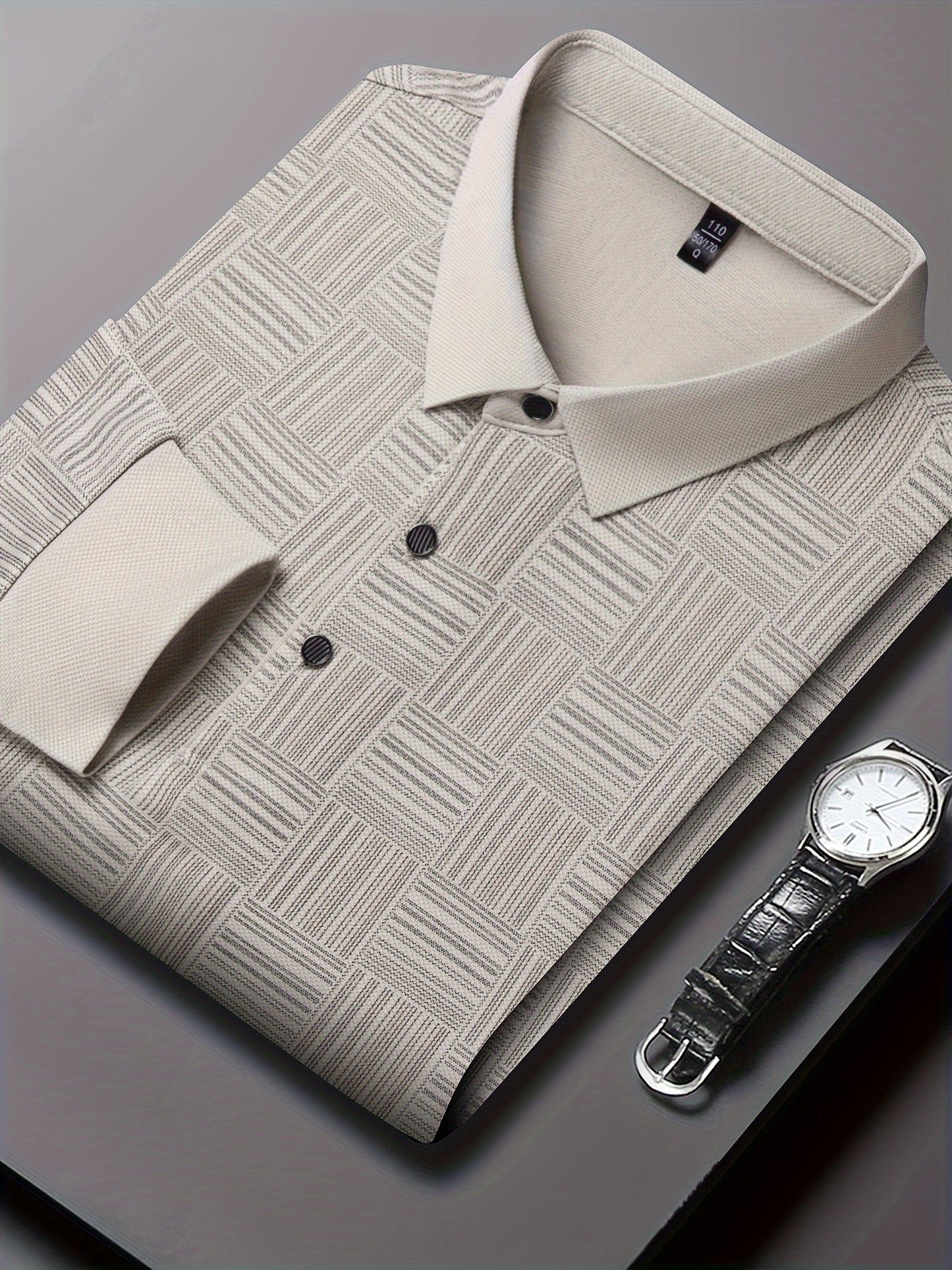 Men's Lightweight Button-Front Shirt - Solid & Striped Block Color Short/Long Sleeve Blouse, Casual Button- Collar Top for Spring/Fall, Versatile for Dress Codes (Hand Wash/Dry Clean) - Non- Regular Fit Style