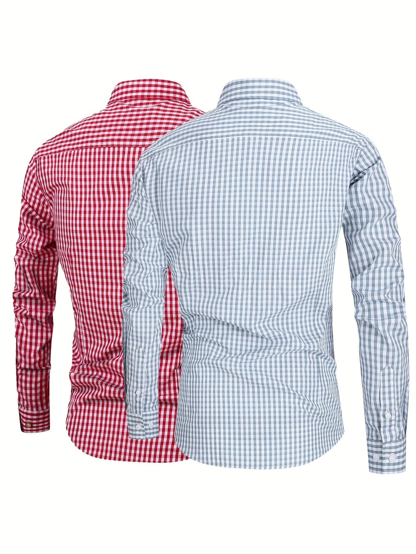 Men's cotton plaid casual long sleeve shirt; 2pcs
