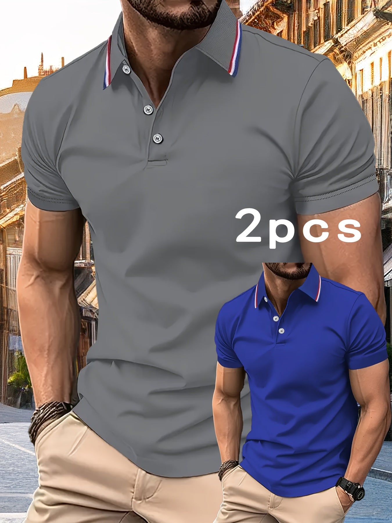 2pcs Men's Summer Shirts, Button- Front Design, Simple Comfortable Casual Turn- Collar Short Sleeve
