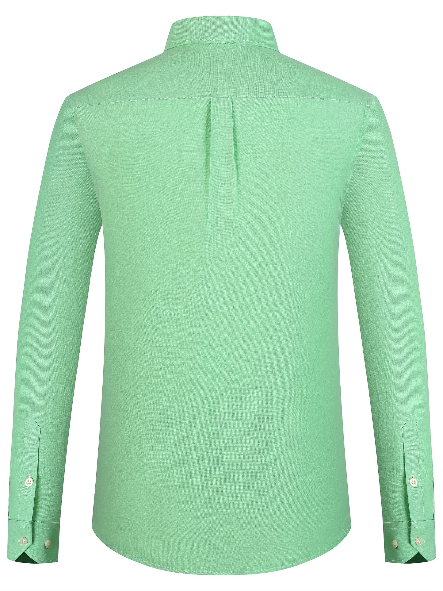 Men'S Cotton Blend Dress Shirt, Casual Lapel Collar, Non-Stretch Solid Color, Regular Long Sleeve, Embroidered Single Breasted Placket, Regular Fit, for Spring/Fall - Woven Oxford Fabric