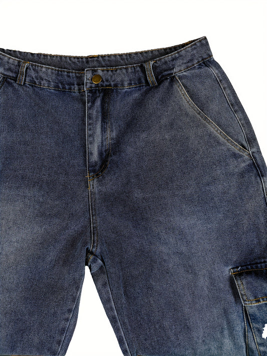 Pantalon de travail robuste pour homme – faux denim non extensible, multiples poches utilitaires, fermeture à boutons, taille mi-haute, idéal pour extérieur, construction, randonnée et usage quotidien