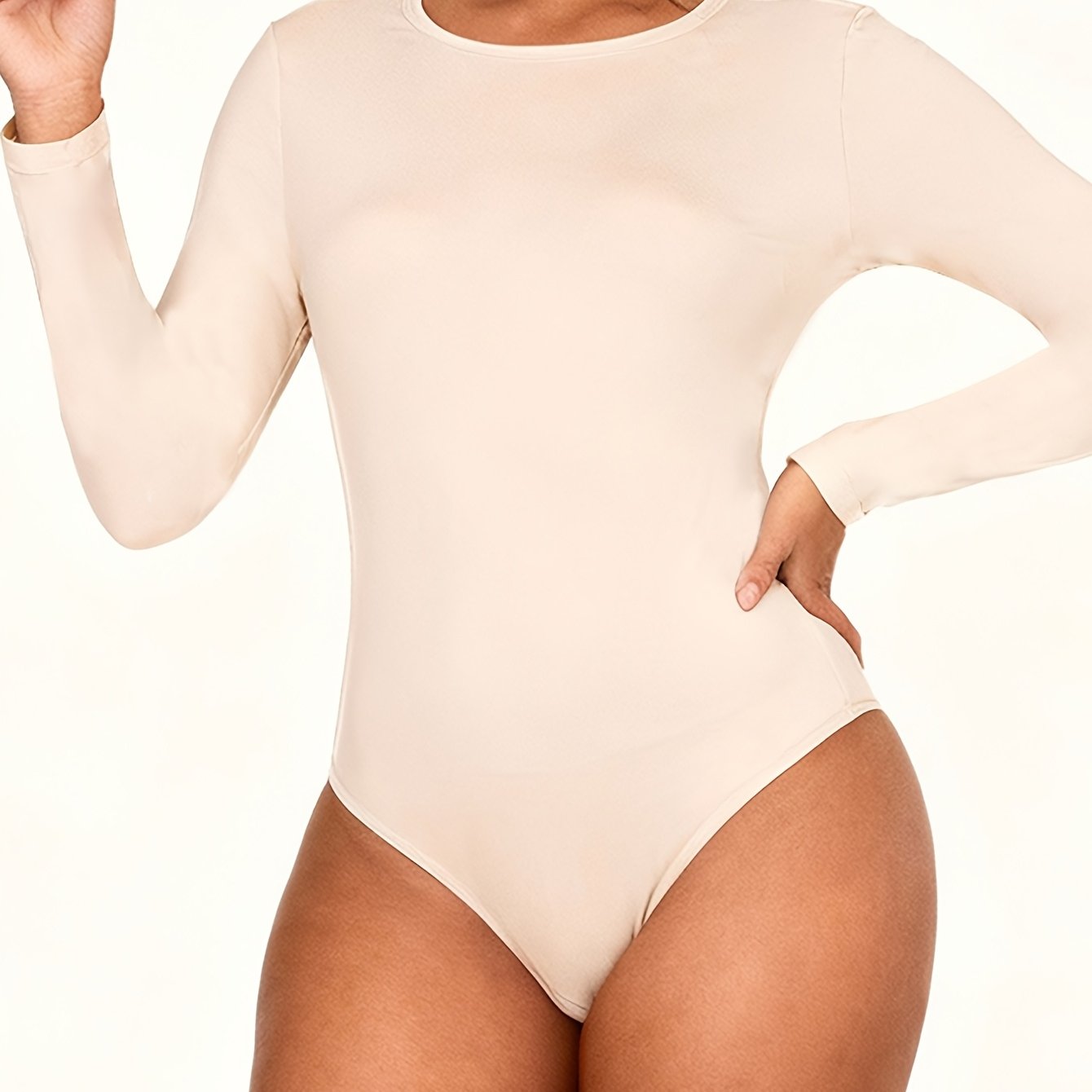 Body gainant femme intégral à coupe ajustée, contrôle du ventre, manches courtes à longues avec col, sans coques poitrine, sous-buste bas, effet lissant et rehausse fessier, lavable en machine, design minimaliste sans volume sous les vêtements
