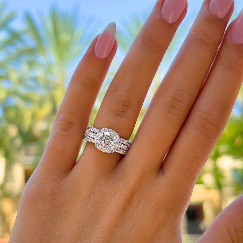 Set Of 3 Pieces Of Women's Princess Square Wedding Ring Set White Zirconia Fairy Engagement Ring Women's Party Bride Jewelry