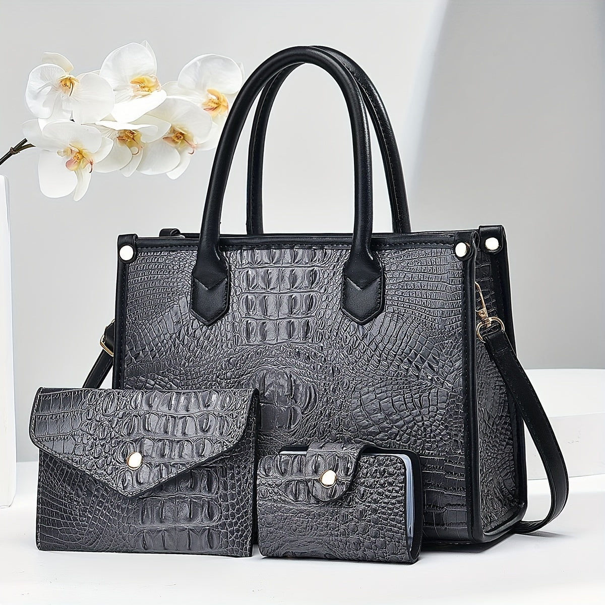 Sac crocodile luxe léger grand format tendance trois pièces mère élégante