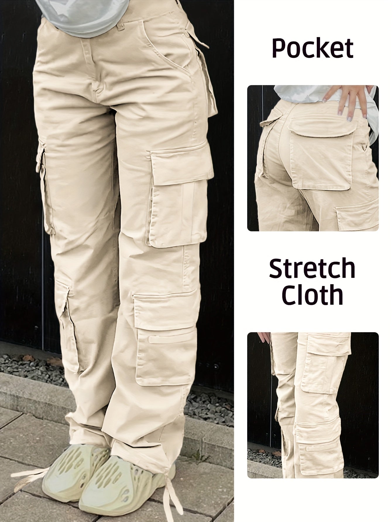 Pantalon cargo d'été pour femme avec poches à rabat et taille ajustable par cordon de serrage