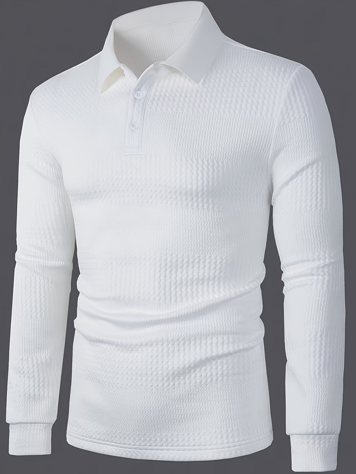 Men's Fashion  Shirt - Long Sleeve, Jacquard Fabric, Vertical Rib Detail, Casual Fitness Style, 100% Polyester, Ideal for Spring and Autumn