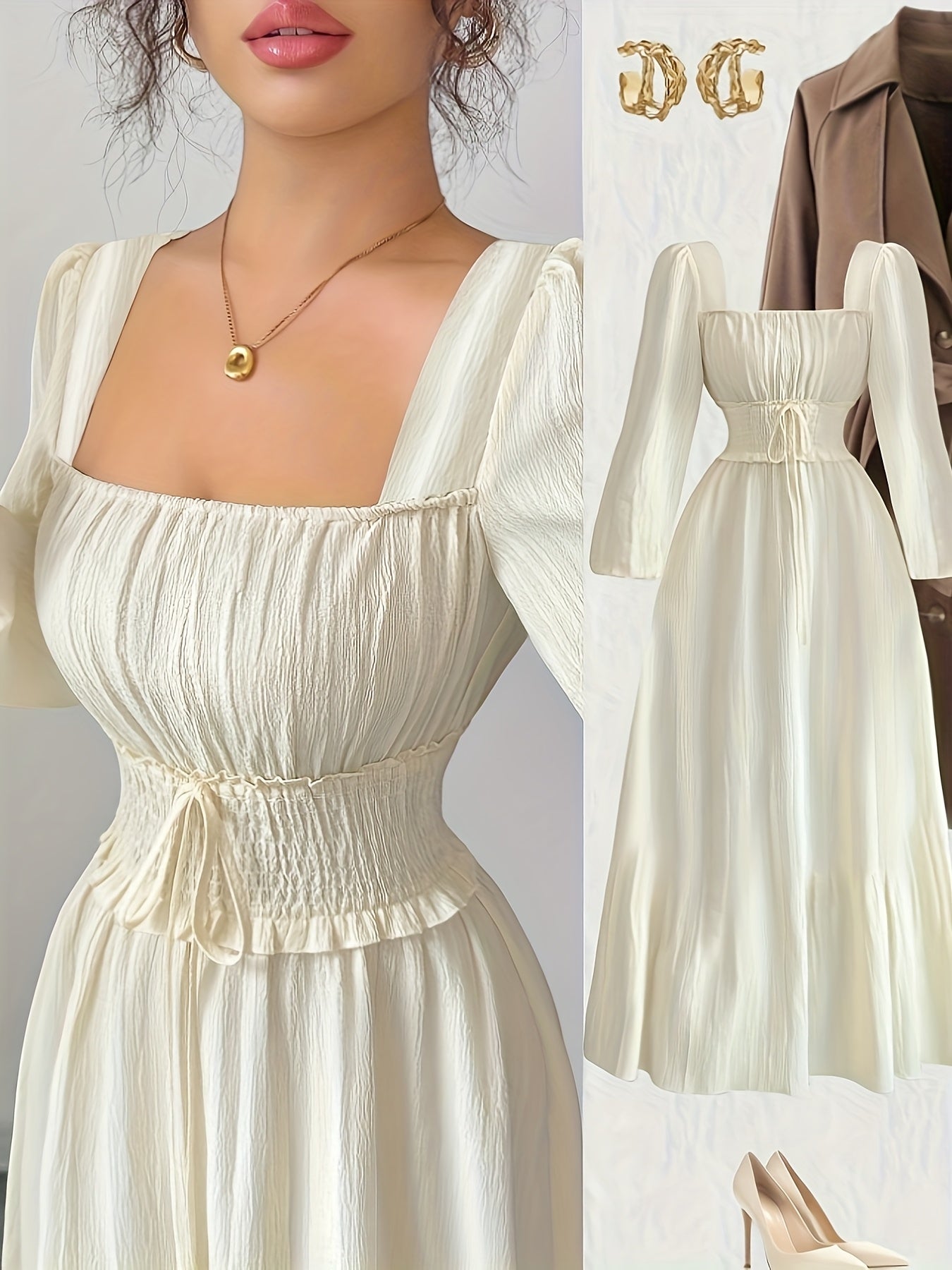 2025 New Spring/Autumn French-Style Women's Fashion Elegant Back-Tie Waist Dress