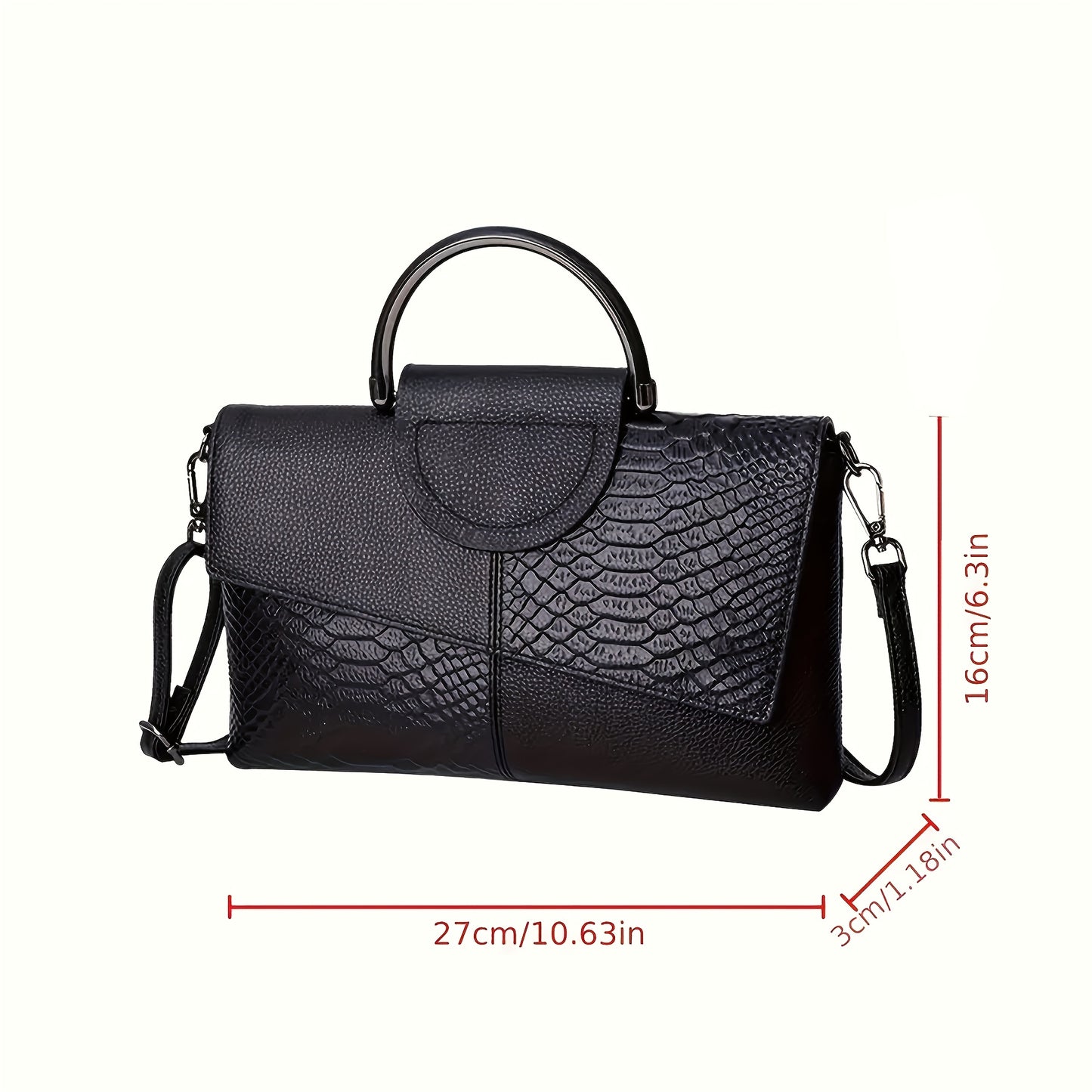 Sac à Main Élégant Femme – Texture Crocodile sur Toute la Surface, Fermeture Magnétique et Bandoulière Amovible, Quincaillerie Dorée, Doublure, Sac Polyvalent pour Travail, Shopping, Événements Formels et Usage Quotidien – Luxe Faux Croco