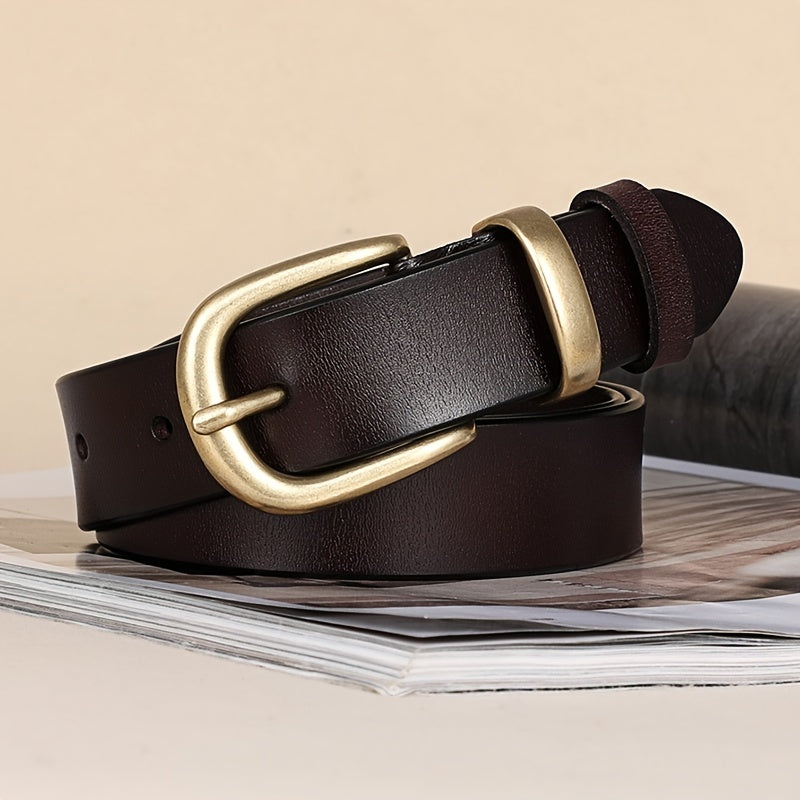 Ceinture à double couche en cuir pour femmes – Boucle bouton stylée, bande de taille polyvalente et décontractée pour tenues casual