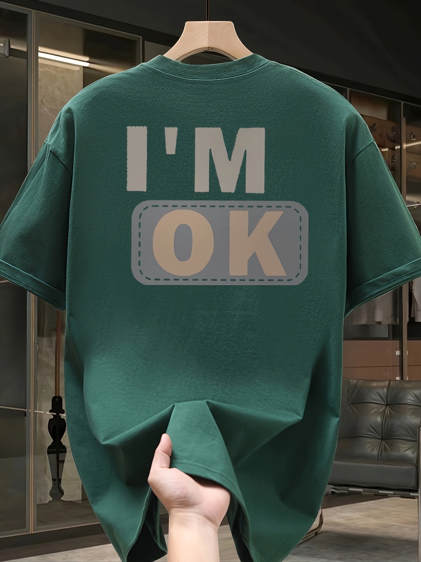 Heavy cotton letter printed short-sleeved T-shirt men's summer loose and versatile top