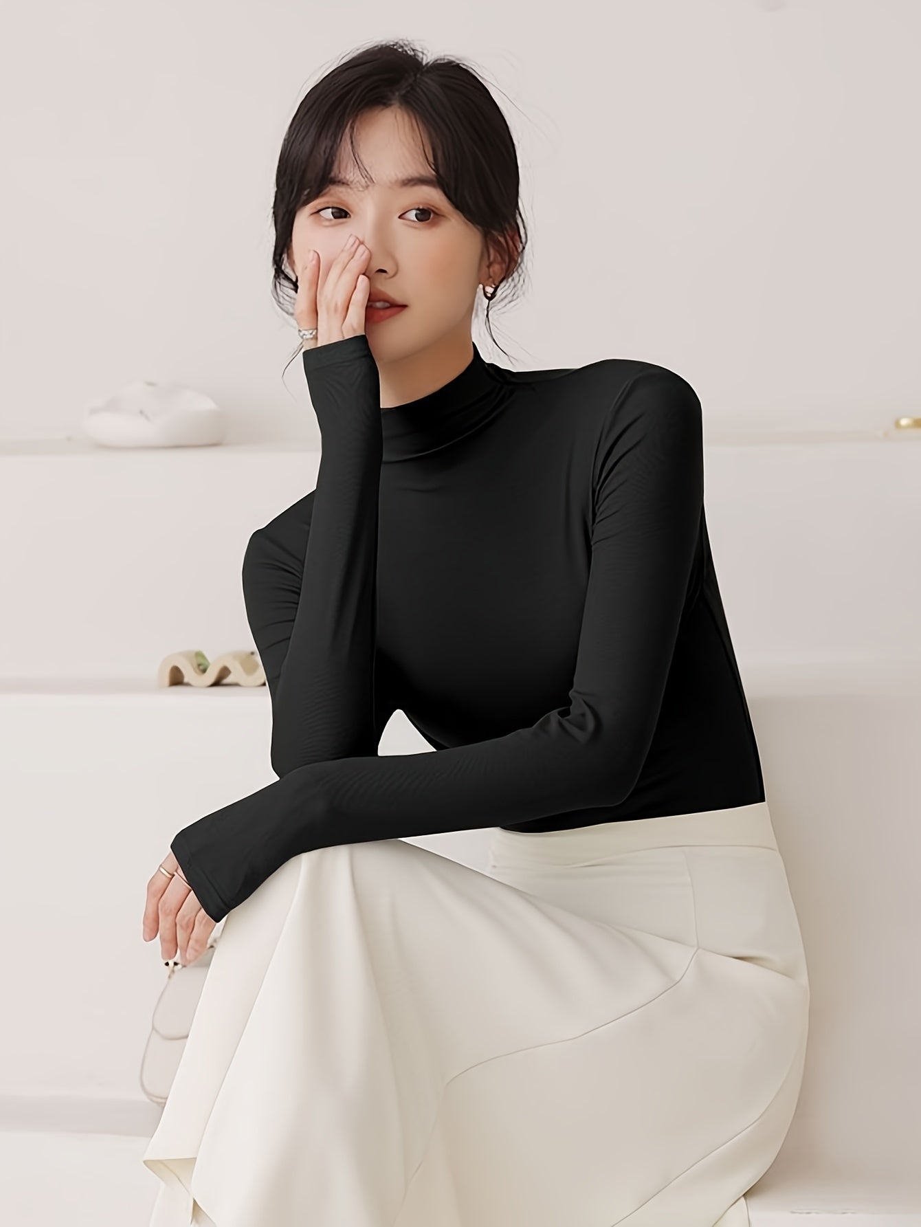 Lot de 3 sous-vêtements thermiques slim, manches longues, col montant, pour femmes, automne et hiver