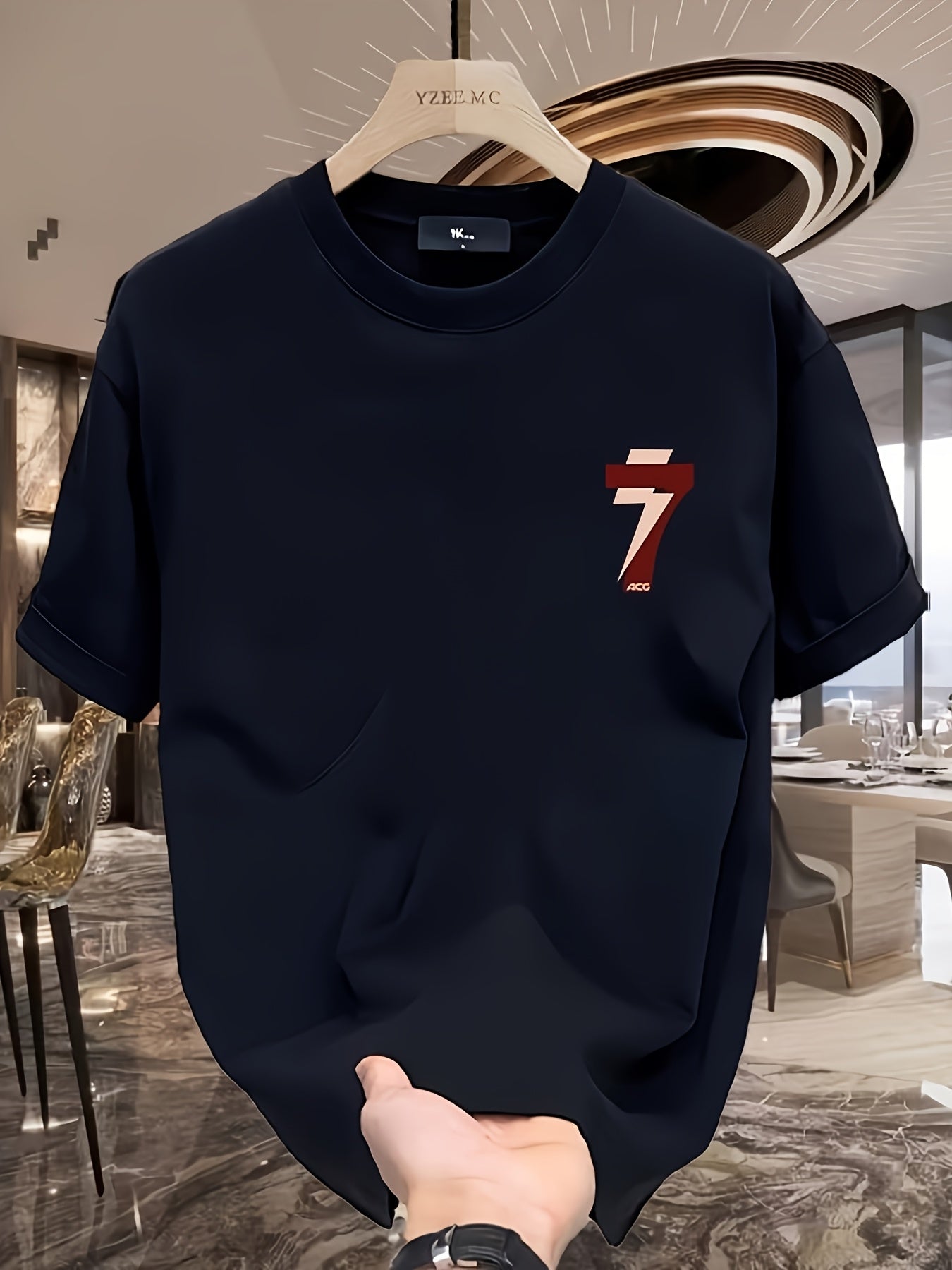 Men'S Oversized T-Shirt - White with Bold '7' Graphic - Loose Fit Streetwear Tee for Everyday & Formal Outfits - All-Season Casual Shirt for Teens & Adults - Easy-Care Round Neck Top, Relaxed Outfit, Modern Fashion, Durable C