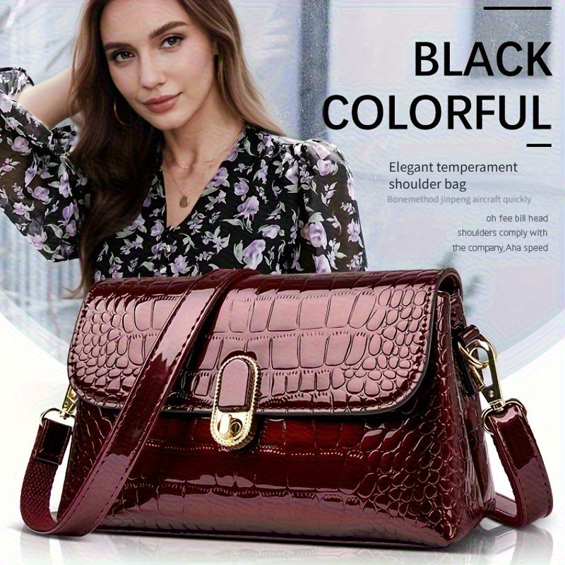 Sac à Bandoulière Femme – Cuir Imprimé Crocodile, Sangle Amovible, Design Élégant, Multi-Compartiments Zippés pour Téléphone et Cartes, Porte-Monnaie Compact, Idéal Bureau, Déplacements et Activités Extérieures