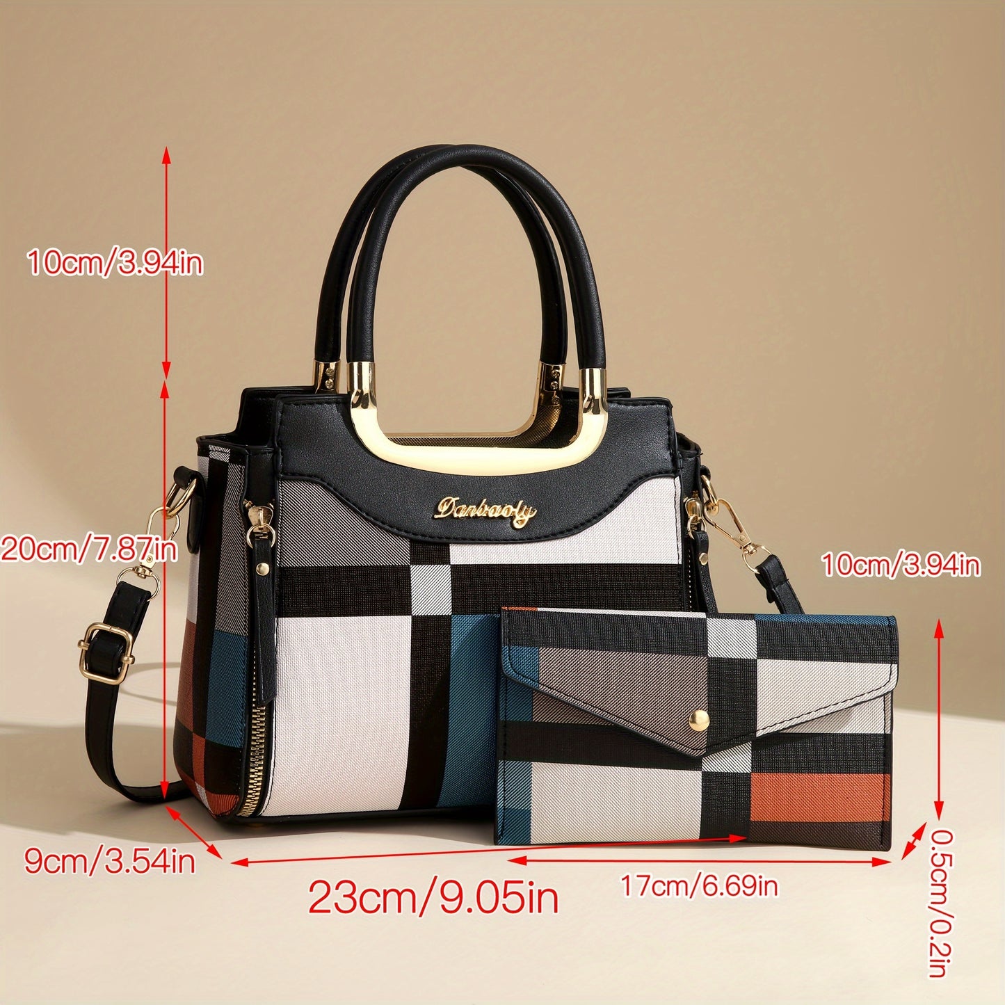 Sac à Main Femme– Élégant, Motif Plaid, Anse Fixe, Fermeture Zippée, Doublure Polyester, Imprimé Aléatoire, Idéal Cadeau
