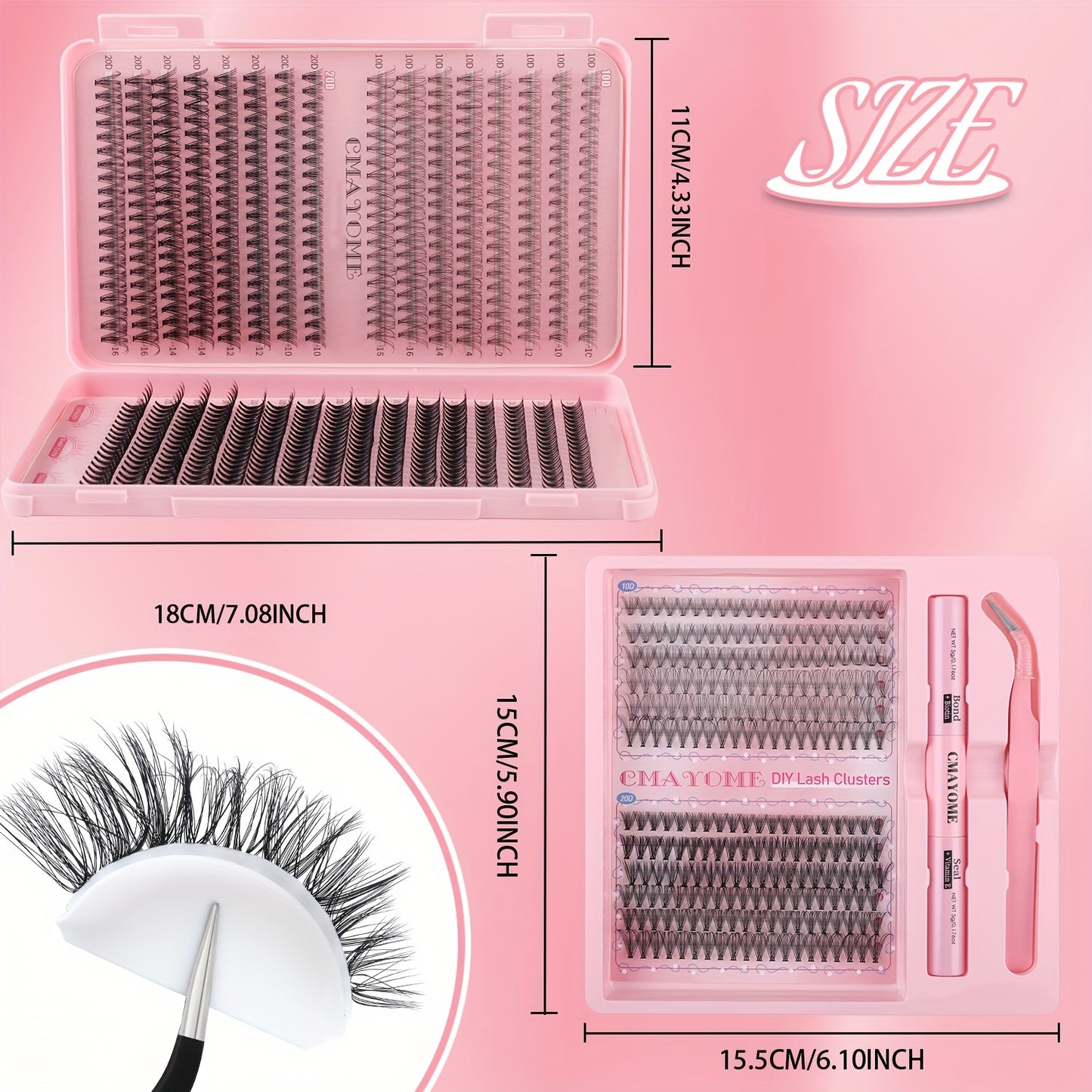 Kit de cils faux 640/240 clusters – grande capacité, 3 densités (10D-30D), longueurs mixtes 8-18 mm, colle et outils inclus, durable et réutilisable, adapté aux débutants et DIY