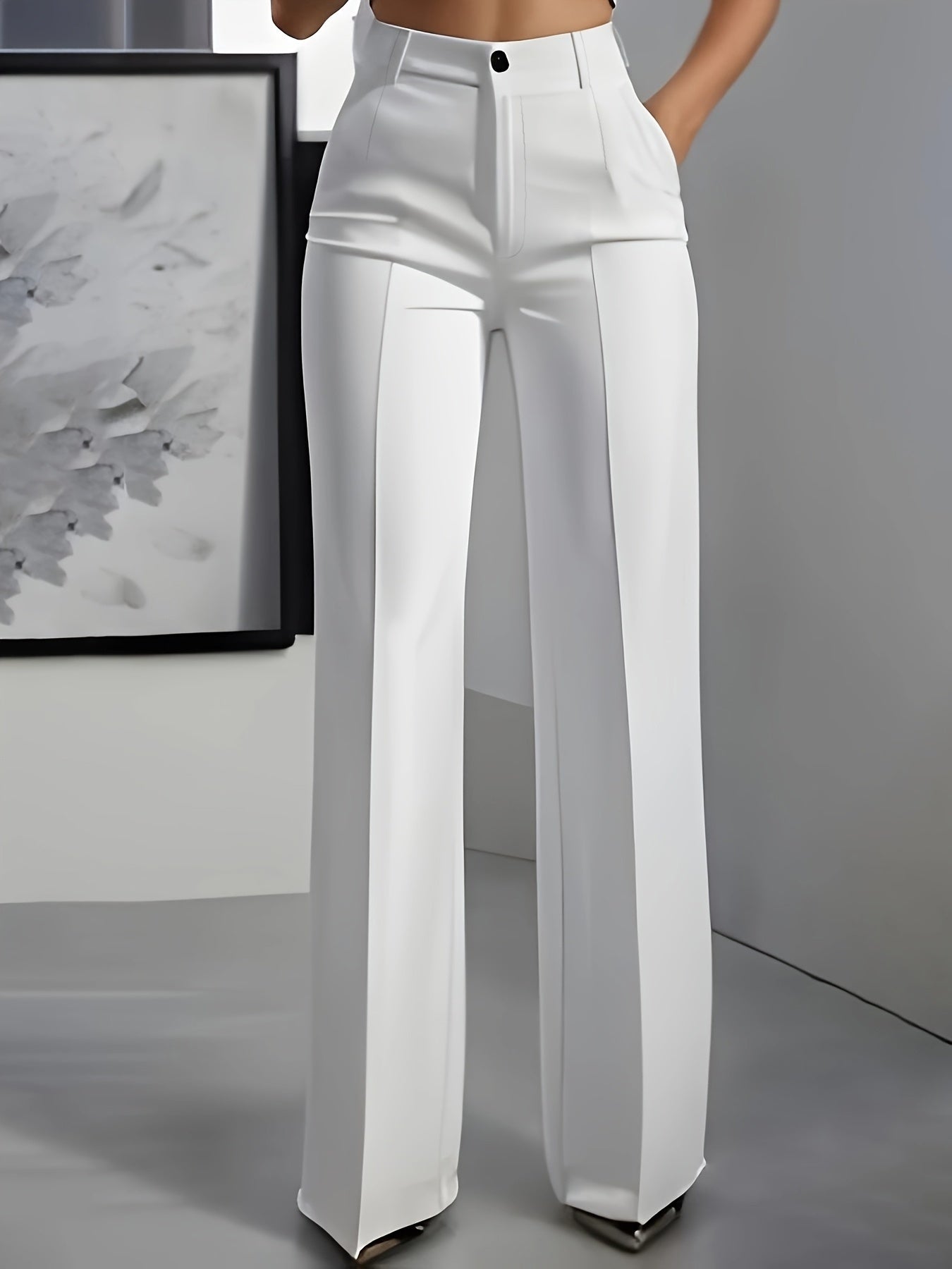 Pantalon Femme Blanc Élégant – Jambe Large avec Boutons