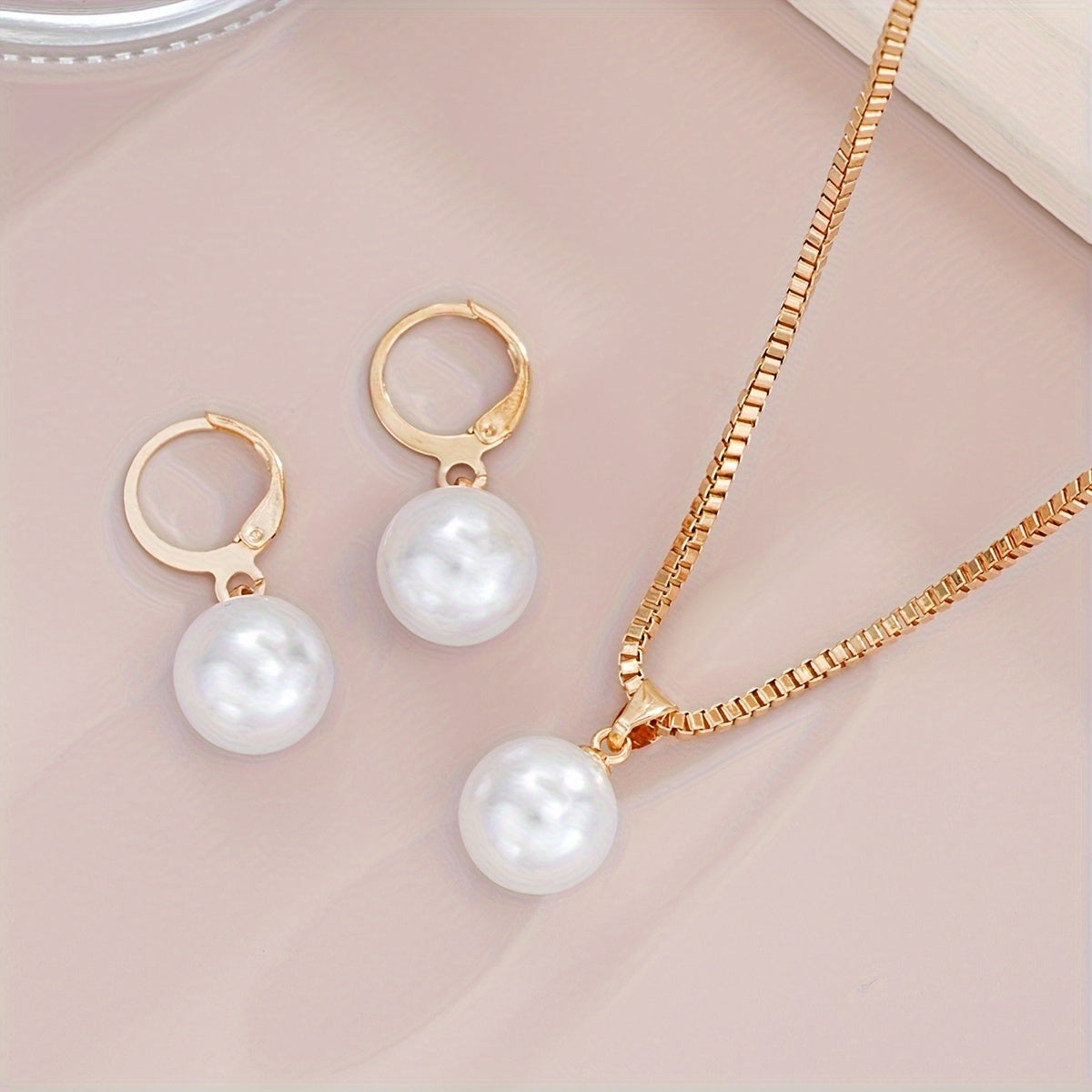 Ensemble de 3 bijoux élégants pour femme, style coréen simple, collier pendentif et boucles d’oreilles en perles imitation, en cuivre, parfait pour usage quotidien et vacances, accessoire polyvalent toute l’année