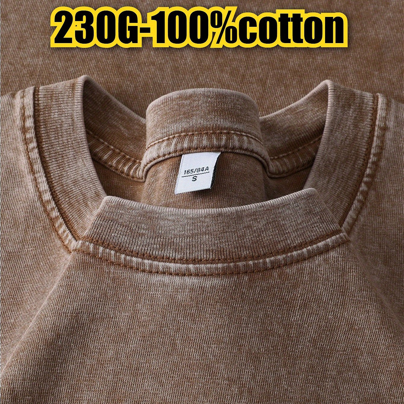 Men'S Vintage Distressed Heavyweight 220gsm T-Shirt - Relaxed Fit Short Sleeve Round Neck Casual Tee with Letter Print, Soft Washed Texture & Raglan Sleeves for Casual Attire, Vintage T Shirts, Leisure Clothing, Retro Style S