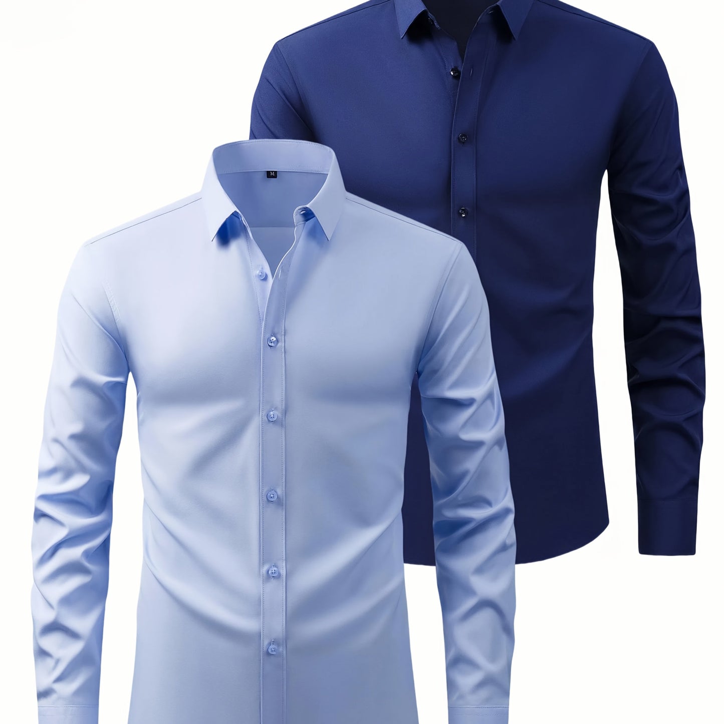 Two-Piece Set of Men'S Solid Color Elastic Shirts Ice Sliky Fiber Fabric Cool Shirts Breathable And Comfortable Business Casual Two-In-One Collar European And American Tops Men'S Clothing Multi-Color Optional Convenient Washi